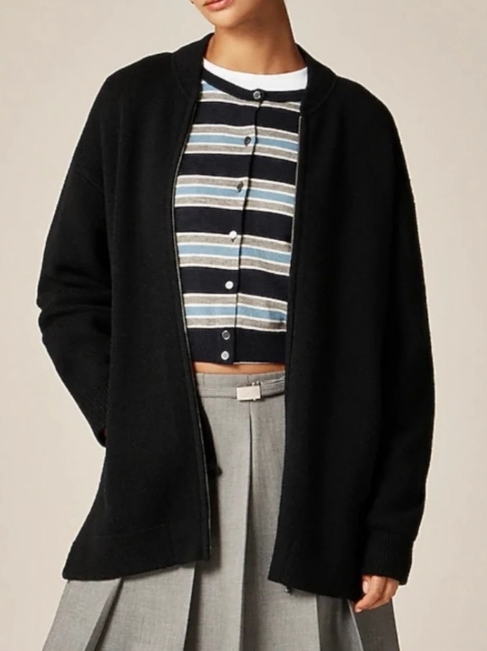 J.Crew Knit Zip Flight Cardigan Sweater in Black Size Medium NWT